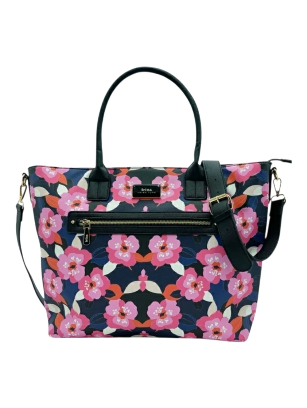 Trina Turk Navy Tote w/ Pink Floral Print & Wallet Set - All Over Narcissus NWT!